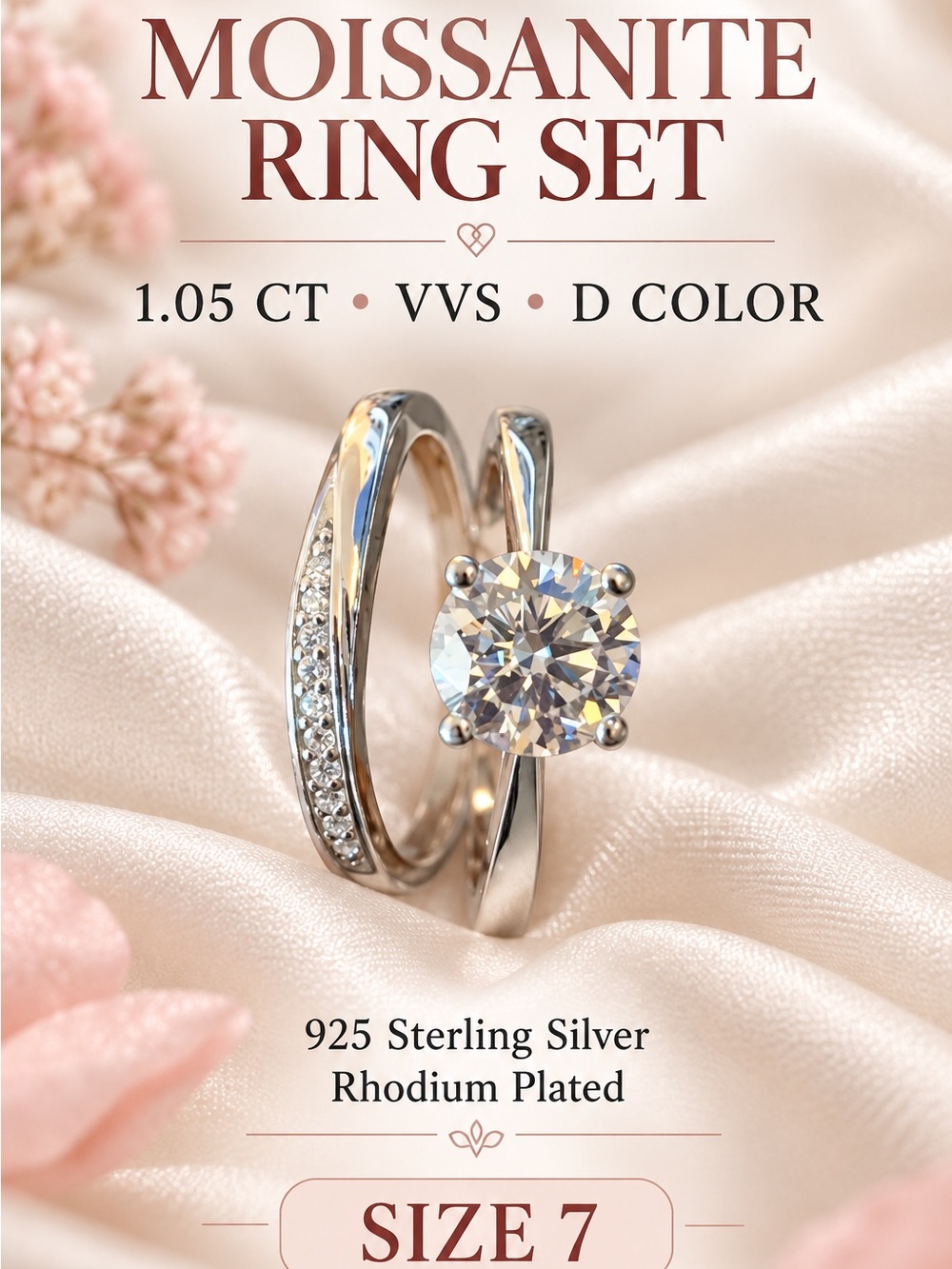 Dainty Moissanite Ring Set in Silver - Size 7